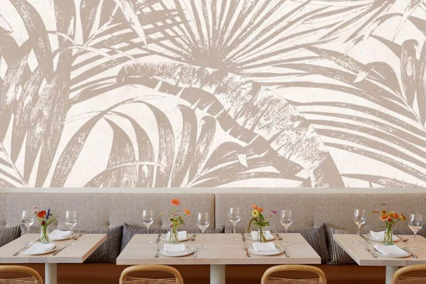 Neutral Palm Leaves Mural Wallpaper (SqM)