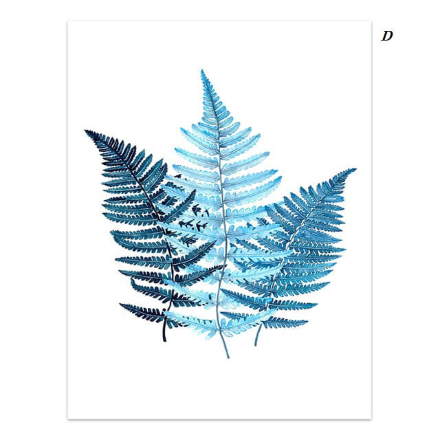 Watercolor Blue Leaf Feather Canvas Prints | Minimalist Nordic Wall Art Botanical Poster For Living Room Bedroom Modern Home Décor