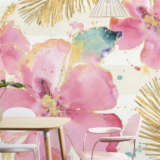 Watercolor Pink Flowers Mural Wallpaper (SqM)