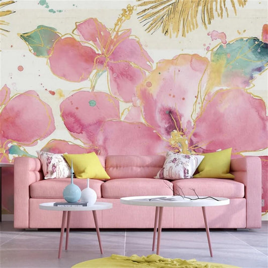 Watercolor Pink Flowers Mural Wallpaper (SqM)