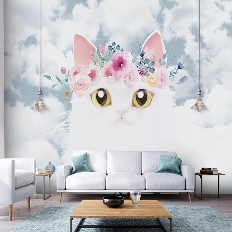 White Kitty Mural Wallpaper  (SqM)