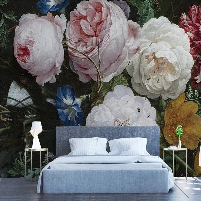 White and Pink Large Flowers Mural Wallpaper (SqM)
