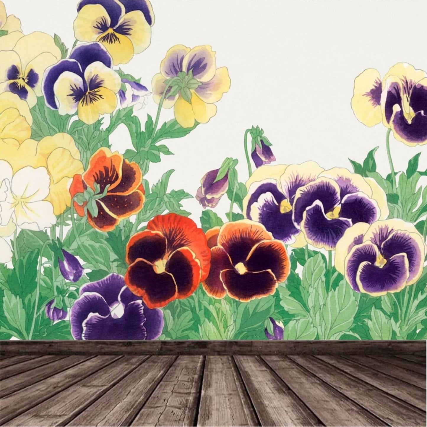 Vintage Pansy Flowers Mural Wallpaper (SqM)