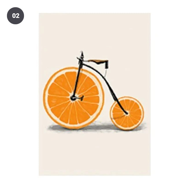 Oranges and Lemons Vintage Colorful Bicycle Canvas Print | Abstract Art For Kitchen Modern Home Décor