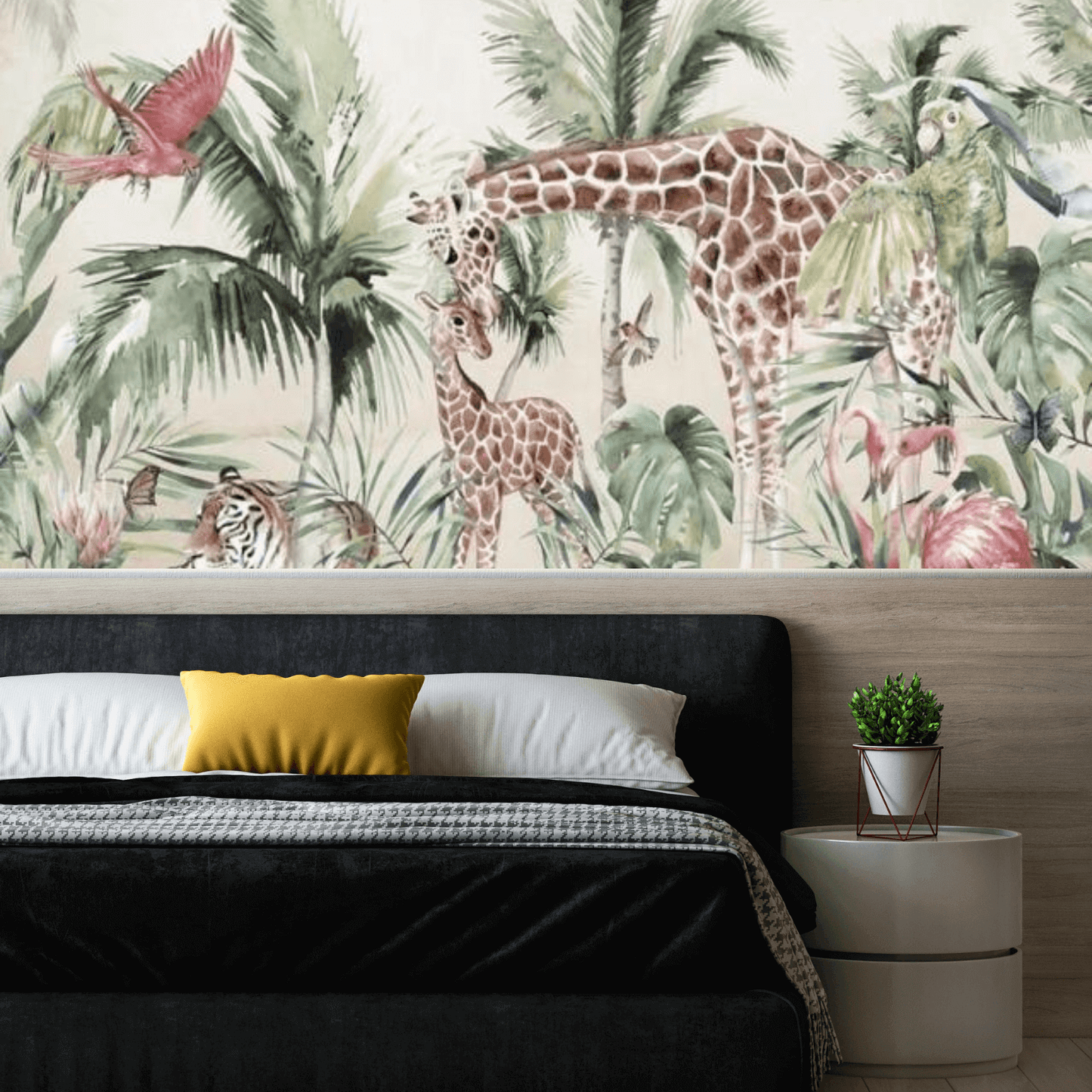 Giraffes in Savannah Watercolor Mural Wallpaper (SqM)