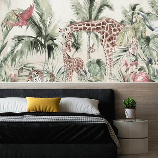 Giraffes in Savannah Watercolor Mural Wallpaper (SqM)