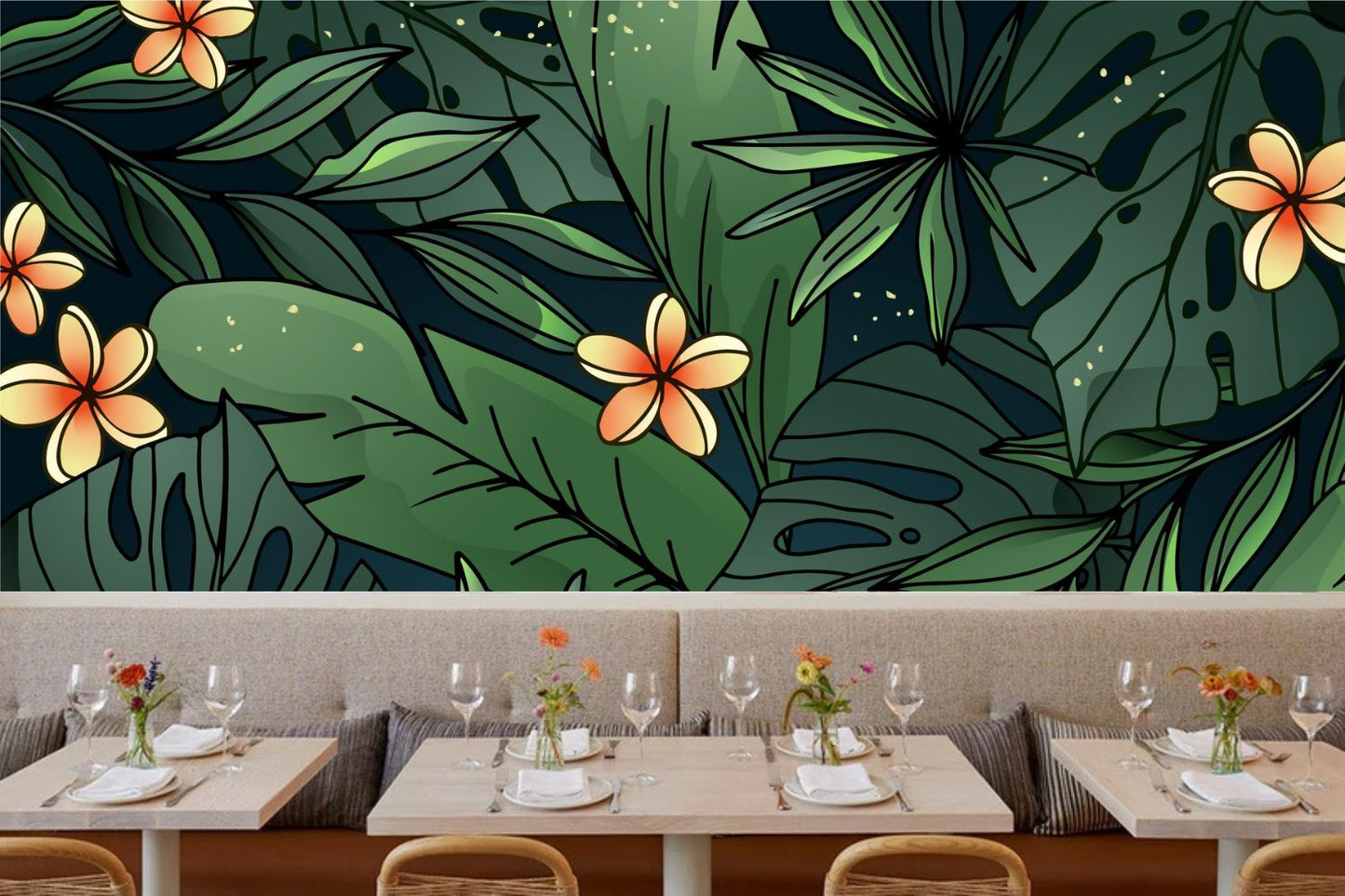 Gradient Tropical Leaves Mural Wallpaper (SqM)