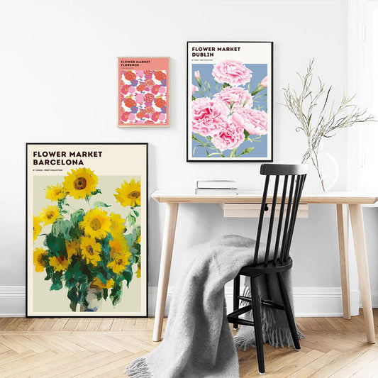 Flower Market Canvas Prints | Nordic Wall Art Floral Poster For Living Room Bedroom Shop Office Home Décor