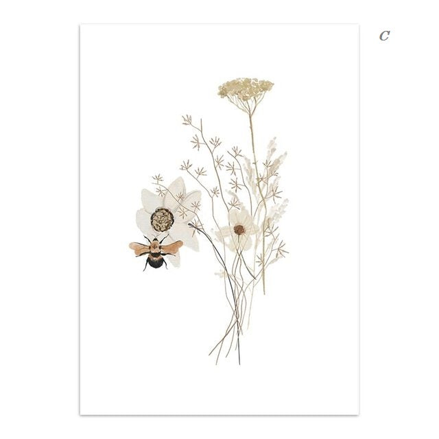 Minimalist Grass and Flowers Canvas Prints | Nordic Abstract Poster Watercolor Farm Plants Wall Art For Living Room Bedroom Dining Room Décor