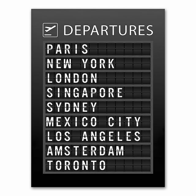 Airport Board Destination Canvas Print | Honeymoon Travel Motivational Poster For Living Room Bedroom Office Décor