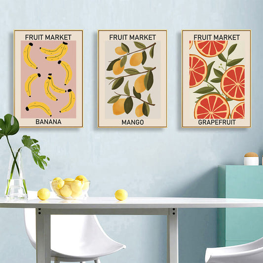 Vintage Fruit Market Cherry Lemon Pear Banana Orange Canvas Prints | Nordic Style Poster For Dining Room Kitchen Café Home Décor