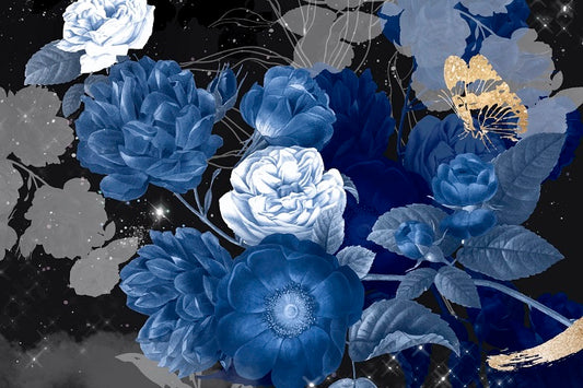 Blue Dark Floral Mural Wallpaper (SqM)