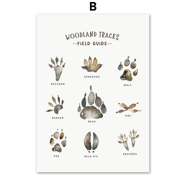 Fox Raccoon Owl Wolf Forest Canvas Prints | Nordic Woodland Animals Poster For Kids Room Living Room Home Décor