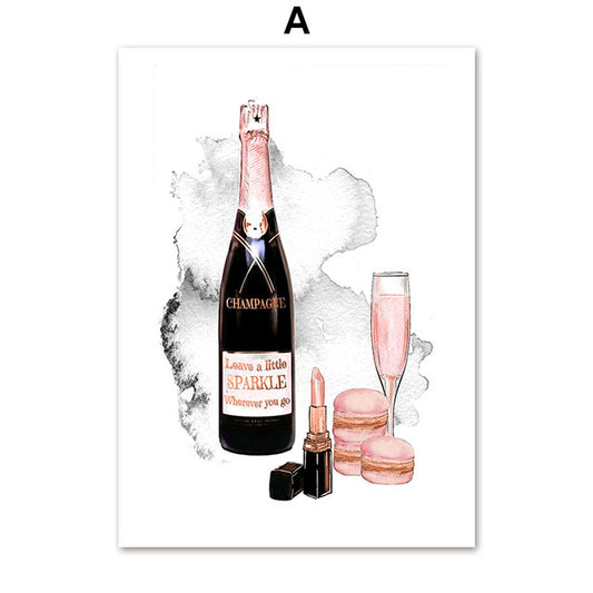 Elegant Girl Perfume Lipstick High Heels Canvas Prints | Minimalist Nordic Style Pink Poster For Living Room Girls Room Modern Décor