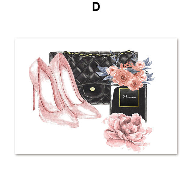 Elegant Girl Perfume Lipstick High Heels Canvas Prints | Minimalist No ...