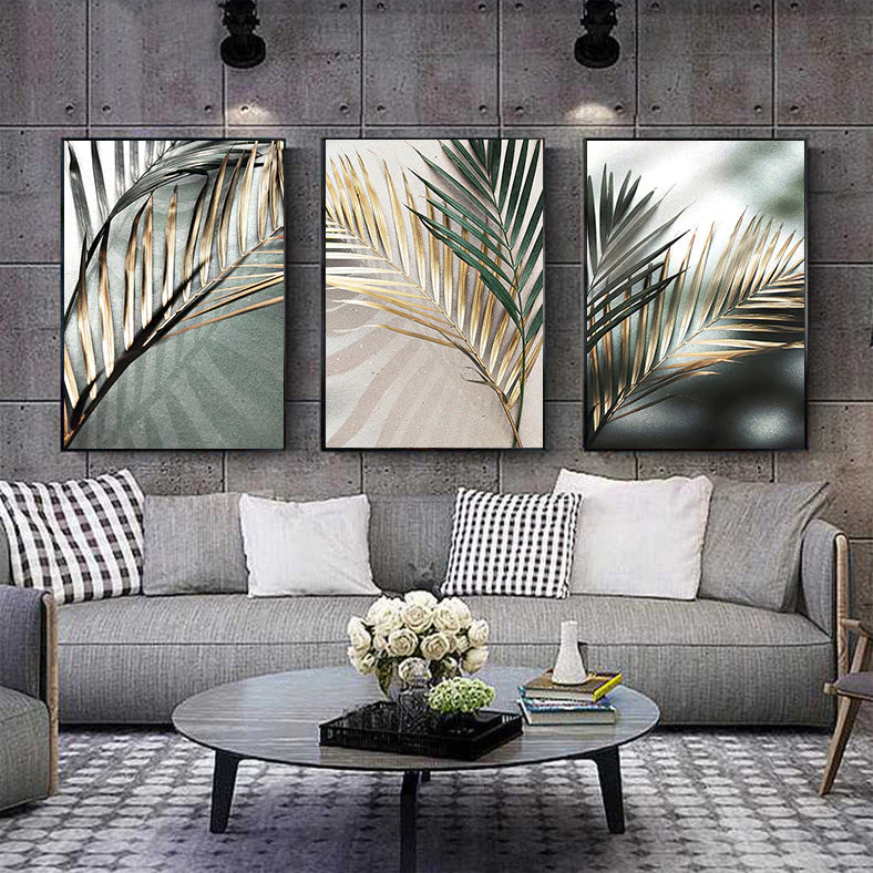 Golden Palm Leaves Canvas Prints Modern Tropical Botanical Wall Art For Living Room Dining Room Scandinavian Style Interiors Home Decor