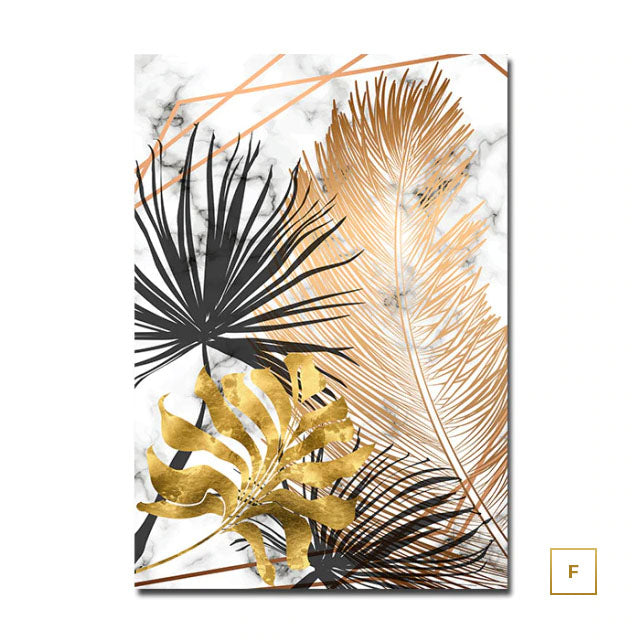Tropical Gold Leaves Abstract Canvas Prints | Wall Art For Modern Office Or Apartment Living Room Décor
