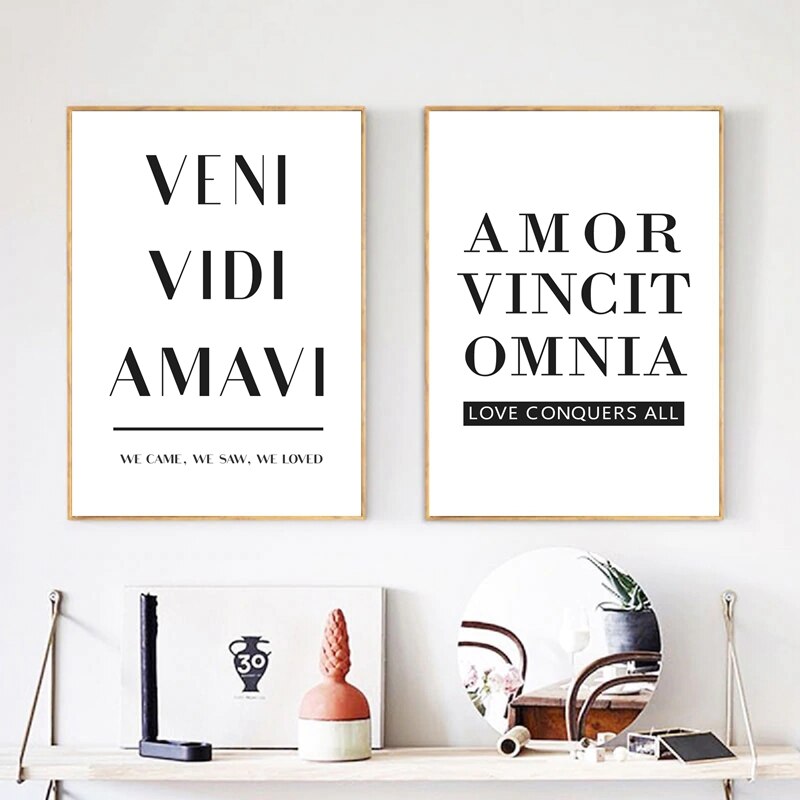 Latin Inspirational Love Quotes Canvas Print | Black & White Posters Typographic Wall Art For Bedroom Living Room Wall Decor