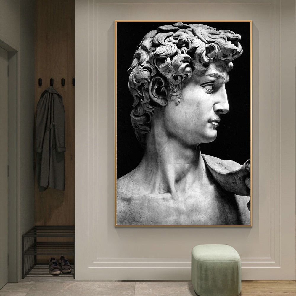 Classical Renaissance Michelangelo David Statue Canvas Print | Black & White Wall Art For Modern Living Room Decor