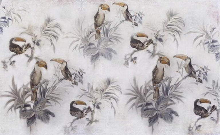 Tropical Plant Toucan Neutral Mural Wallpaper (SqM)