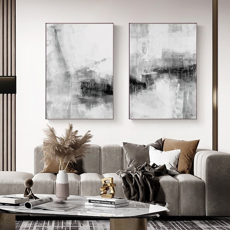 Modern Minimalist Black & White Abstract Canvas Prints | Wall Art For Living Room Dining Room Contemporary Home Office Decor