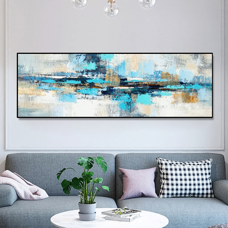 Modern Abstract Shades Of Blue Canvas Print | Contemporary Wall Art For Bedroom Living Room Office Decor