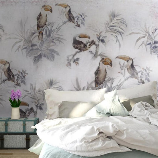 Tropical Plant Toucan Neutral Mural Wallpaper (SqM)