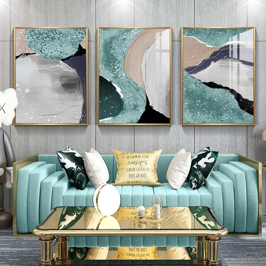Modern Gray Jade Geomorphic Canvas Prints | Abstract Wall Art For Luxury Living Room Dining Room Bedroom Decor
