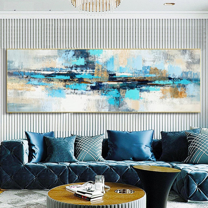 Modern Abstract Shades Of Blue Canvas Print | Contemporary Wall Art For Bedroom Living Room Office Decor