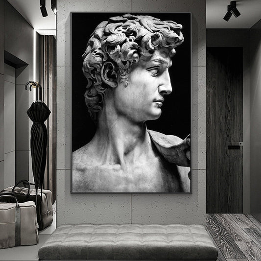 Classical Renaissance Michelangelo David Statue Canvas Print | Black & White Wall Art For Modern Living Room Decor