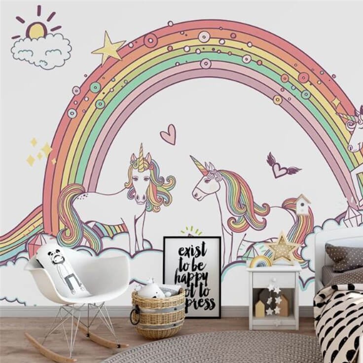 Unicorn Rainbow Cartoon Mural Wallpaper (SqM)