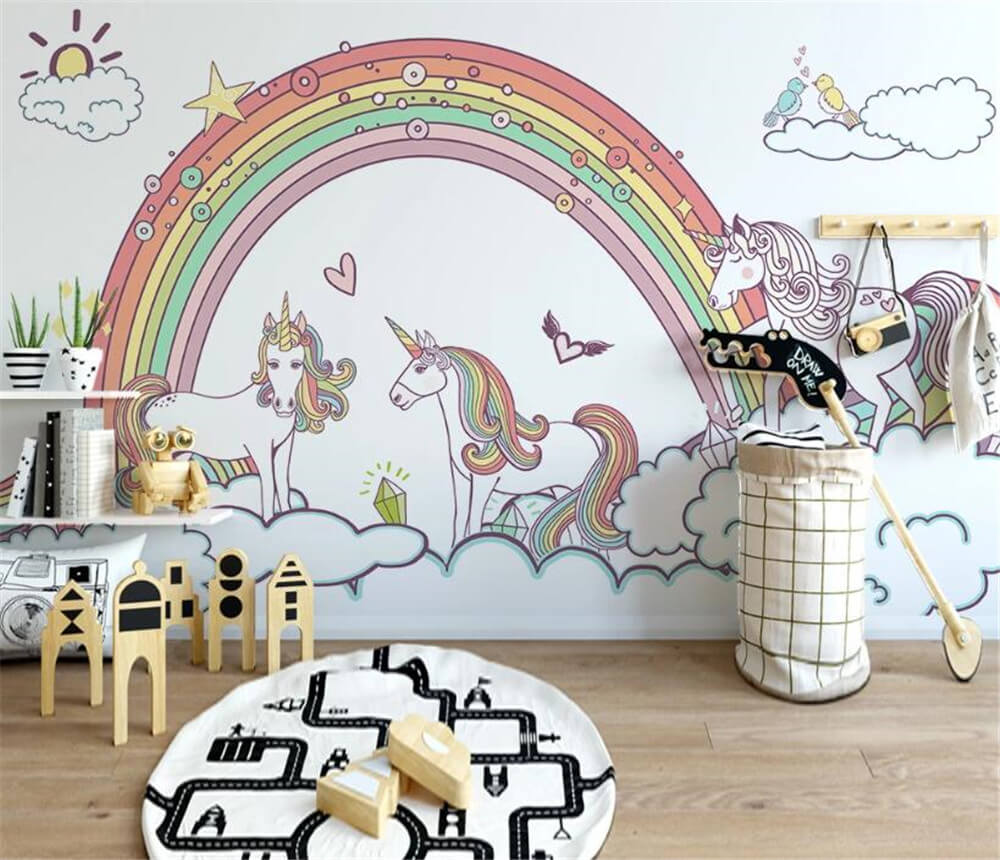 Unicorn Rainbow Cartoon Mural Wallpaper (SqM)