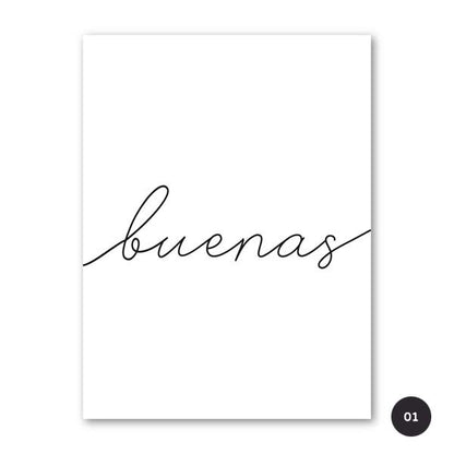 Inspirational Spanish Words Canvas Prints | Buenas Noches Quotation Poster For Bedroom Living Room Cafe Kitchen Decor