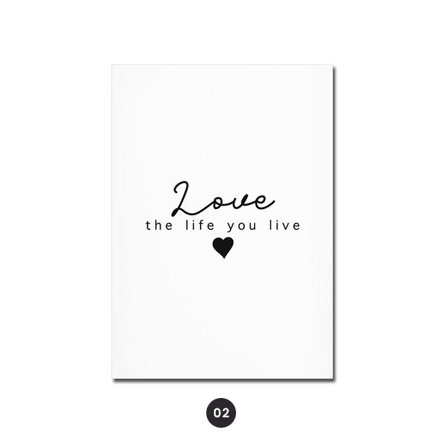 Inspirational Minimalist Black & White Canvas Print | Daily Mantra Love Quotation Wall Art For Living Room Bedroom Wall Decor