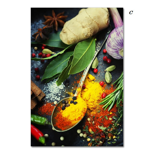 Kitchen Theme Mix Herb and Spices Canvas Prints | Colorful Wall Art Poster For Kitchen Dining Room Restaurant Décor