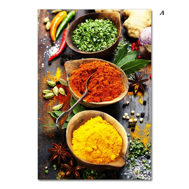 Kitchen Theme Mix Herb and Spices Canvas Prints | Colorful Wall Art Poster For Kitchen Dining Room Restaurant Décor