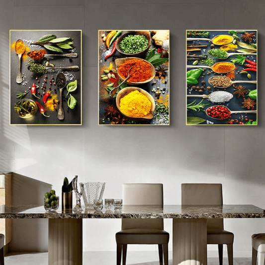 Kitchen Theme Mix Herb and Spices Canvas Prints | Colorful Wall Art Poster For Kitchen Dining Room Restaurant Décor