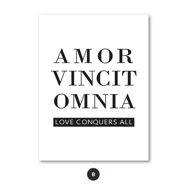 Latin Inspirational Love Quotes Canvas Print | Black & White Posters Typographic Wall Art For Bedroom Living Room Wall Decor