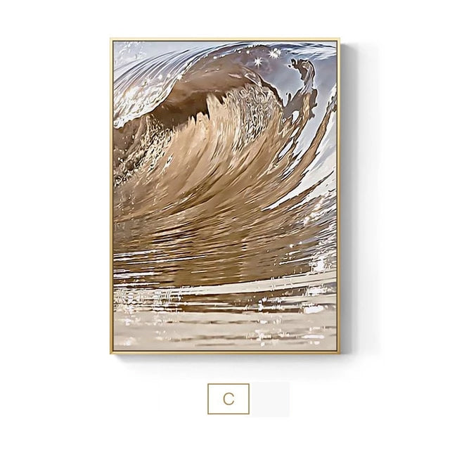 Luxury Golden Wing Feathers Shimmering Wave Canvas Prints | Nordic Wall Art Living Room Bedroom Glam Home Décor