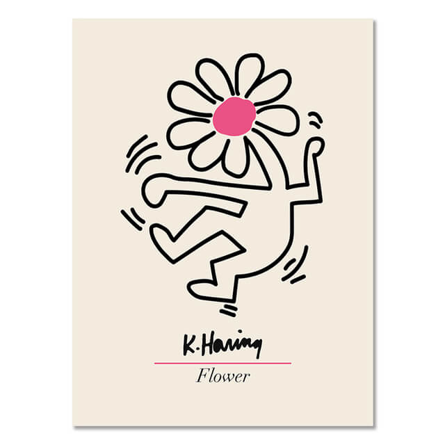 Abstract Flower Matisse Keith Haring Canvas Prints | Minimalist Colorful Impressionism Classic Fine Art For Modern Living Room Bedroom Home Décor