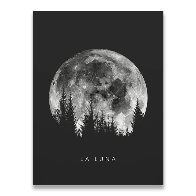 Minimalist Full Moon Canvas Print | Black and White Moon Phases Poster For Modern Living Room Bedroom Home Décor