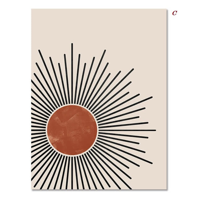 Mid Century Sun Minimalist Canvas Prints | Nordic Abstract Wall Art For Living Room Bedroom Modern Office Home Décor