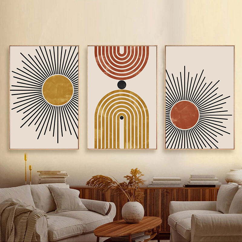 Mid Century Sun Minimalist Canvas Prints | Nordic Abstract Wall Art For Living Room Bedroom Modern Office Home Décor