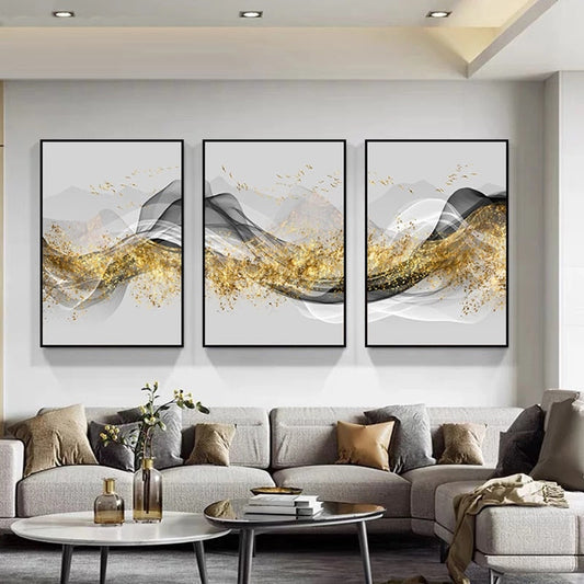 Minimalist Abstract Golden Mountain Landscape Canvas Prints For Living Room Dining Room Modern Home Office Art Decor