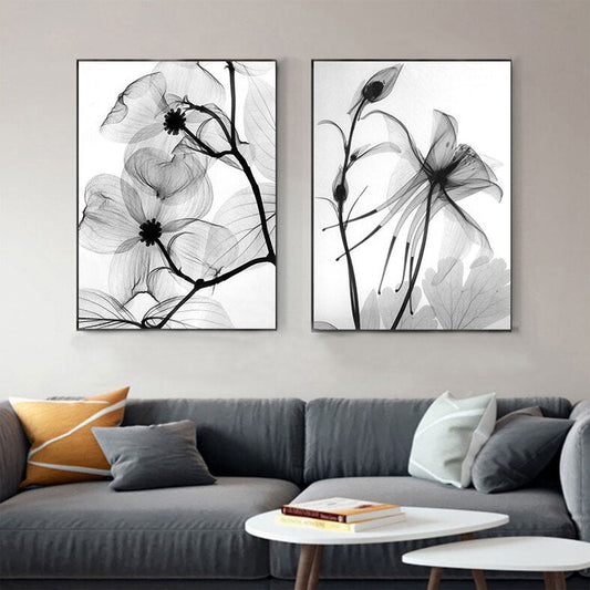 Minimalist Black White Abstract Flower Fine Art Canvas Prints Pictures For Living Room Bedroom Home Office Interior Art Decor