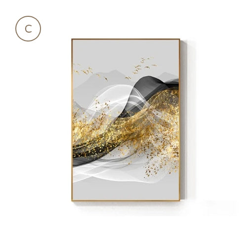 Minimalist Abstract Golden Mountain Landscape Canvas Prints For Living Room Dining Room Modern Home Office Art Decor