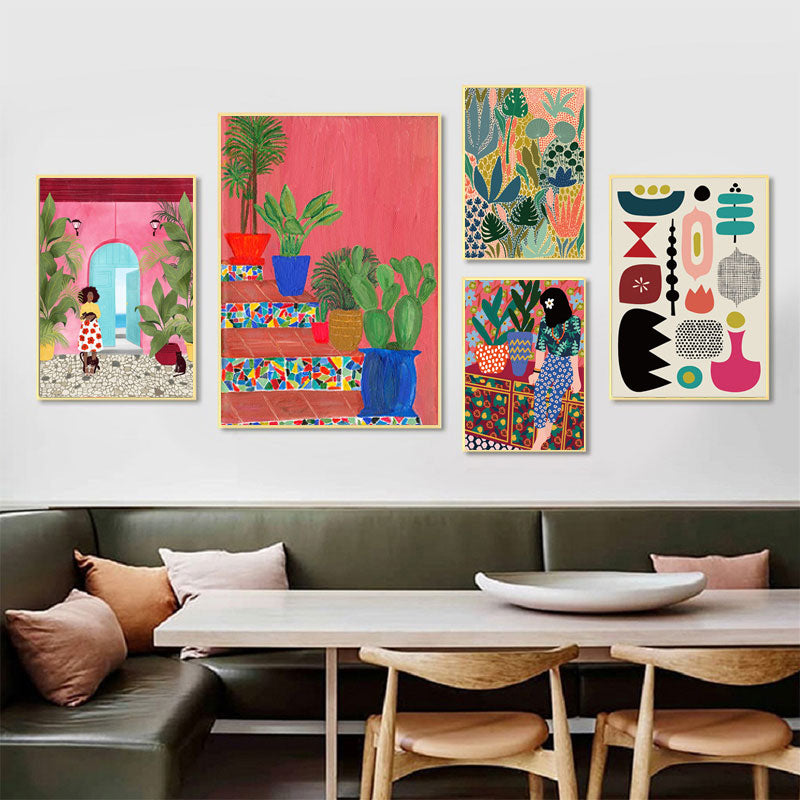 Abstract Multicolored Garden Plants Canvas Prints | Modern Vintage Wall Art For Living Room Bedroom Home Décor