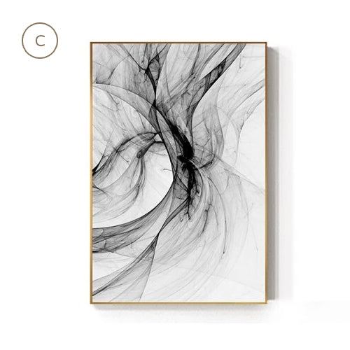 Minimalist Black White Ink Abstract Canvas Prints Wall Art For Luxury Loft Living Room Home Office Interior Decor