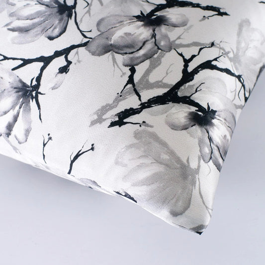 Silver Floral Mulberry Silk Pillowcase