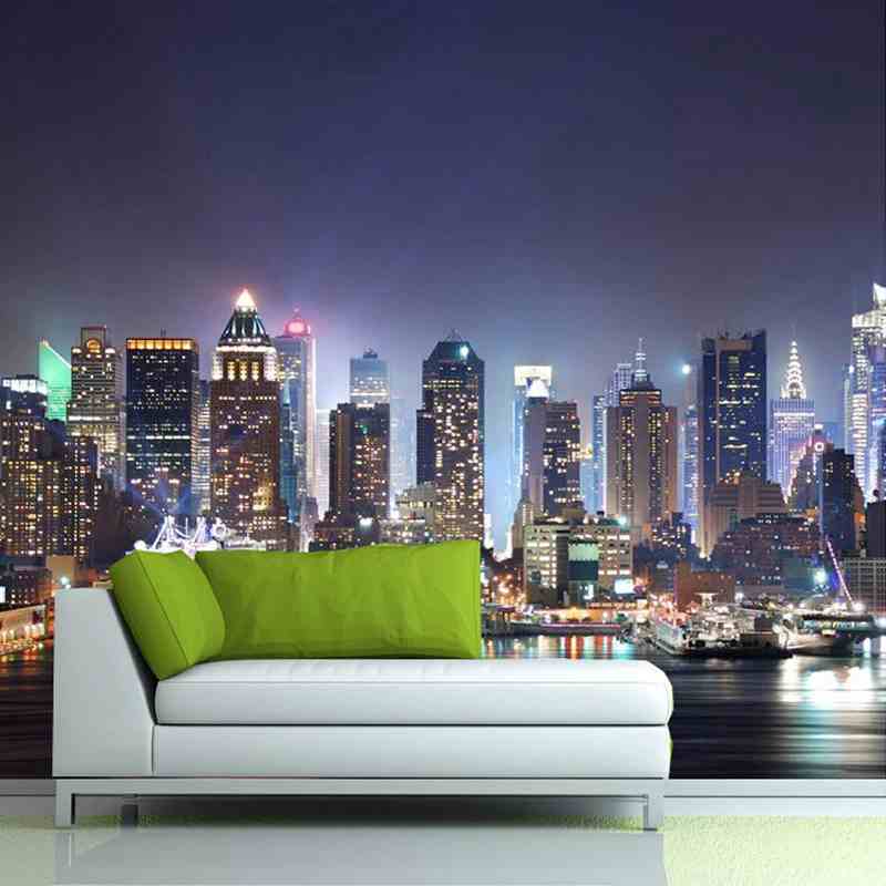 New York City Night Lights Photo Mural Wallpaper (SqM)